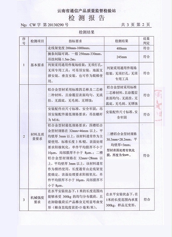 铝合金走线架检测报告2